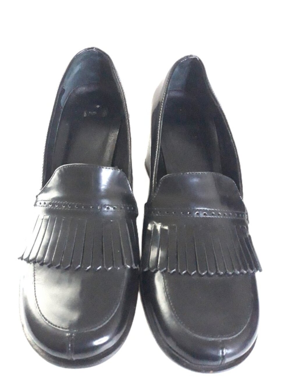 Coach Black Patent Leather Kiltie Heeled Loafer 7.5B Preppy Academia Minimalist - Picture 2 of 11
